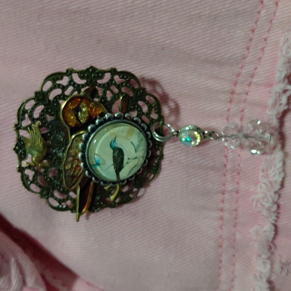 Artisan Vintage Bird Brooch with Crystal Accent